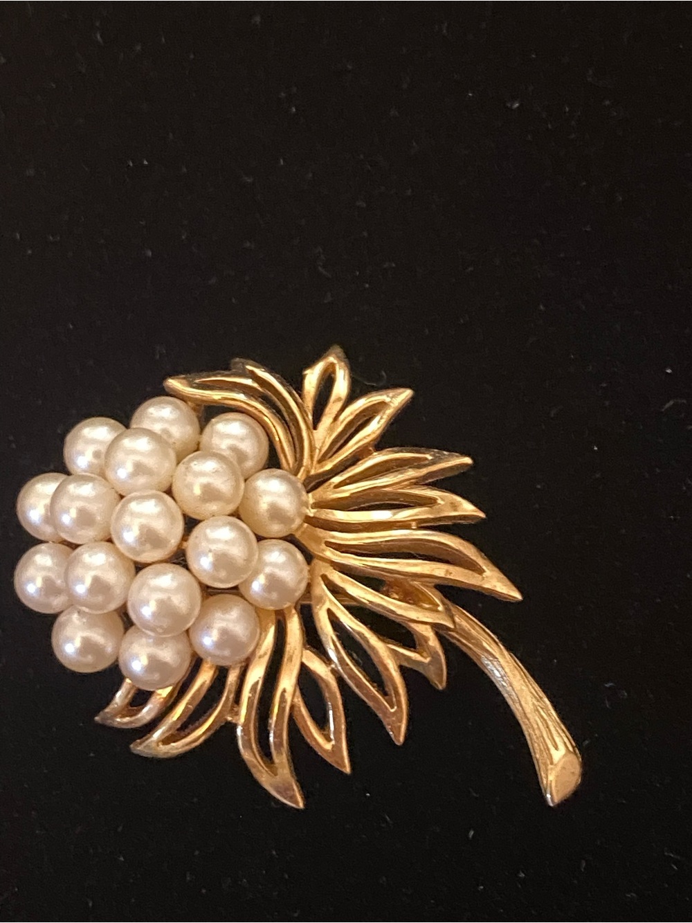 Trifari Gold Tone Faux Pearl Floral Cluster Brooch